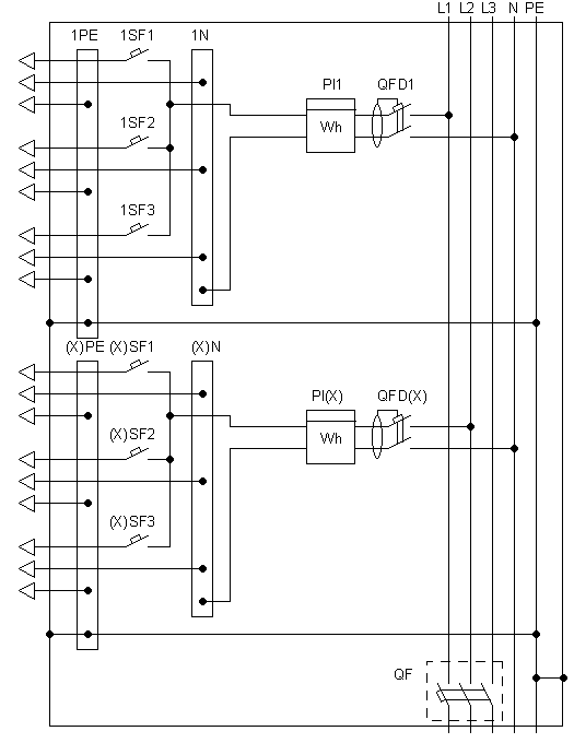 Схема электрическая с дифференциальным авт. выключателем на вводе на каждую квартиру ЩЭ8801СЭ