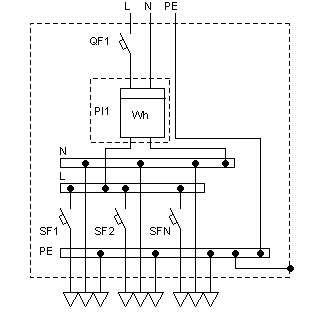 Схема электрическая щитка квартирного с автоматическим выключателем 