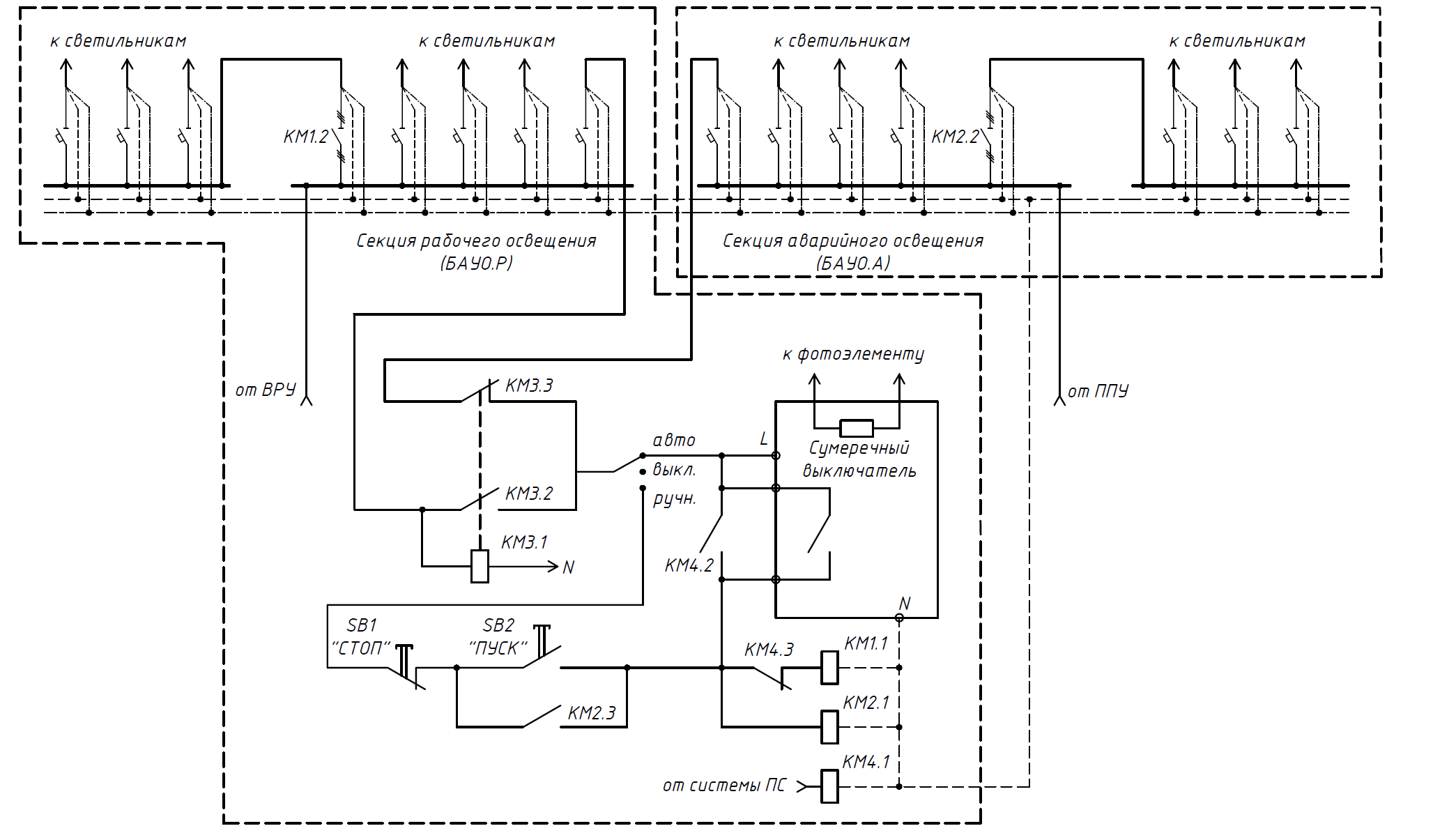Схема блока автоматического управления освещением ВРУ21L-401